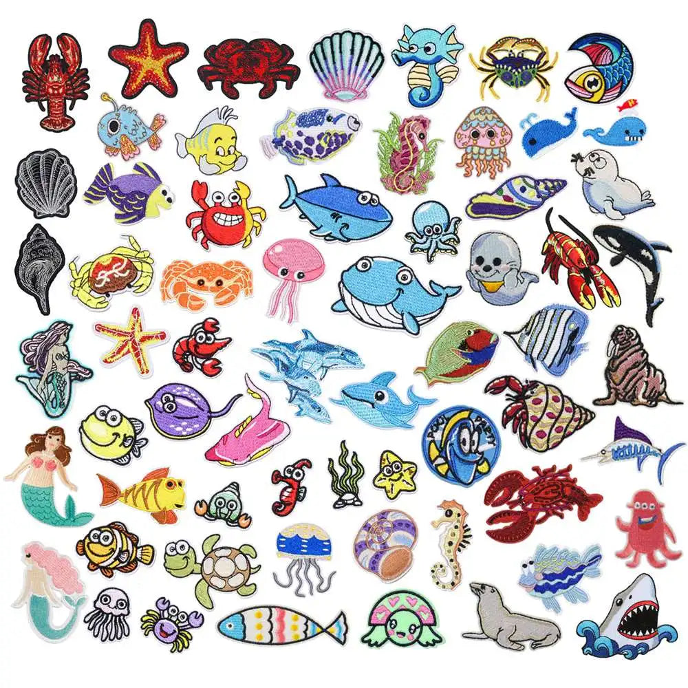 Hot Sale Cute Cartoon Custom Heat Press Iron on Embroidered Ocean World Sea Animal Patches for Boy Clothes