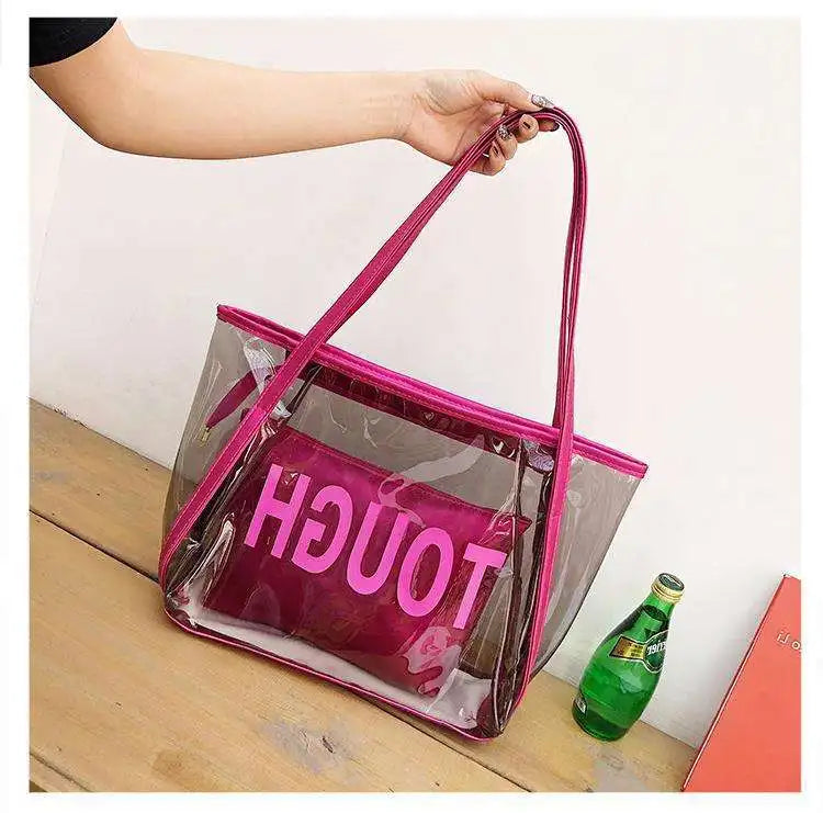 Women's Soft Clear Shoulder Bag With Big Capacity Pvc clear Tote Bags