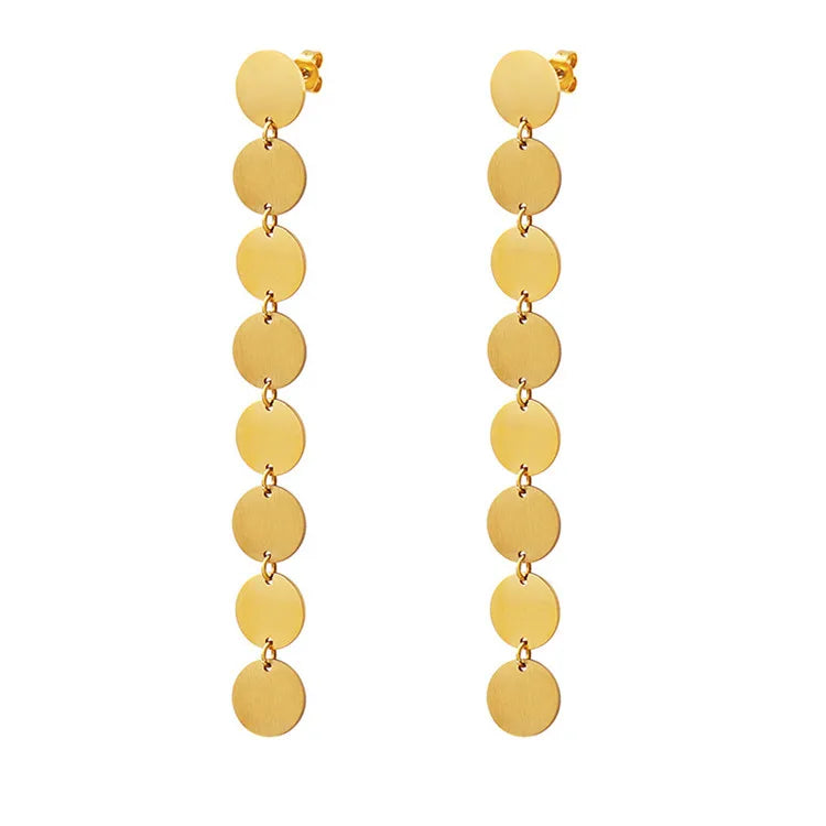 SP Waterproof Hypoallergenic Stainless Steel Women Jewelry 18K Gold Plated  Long Tassel Earring