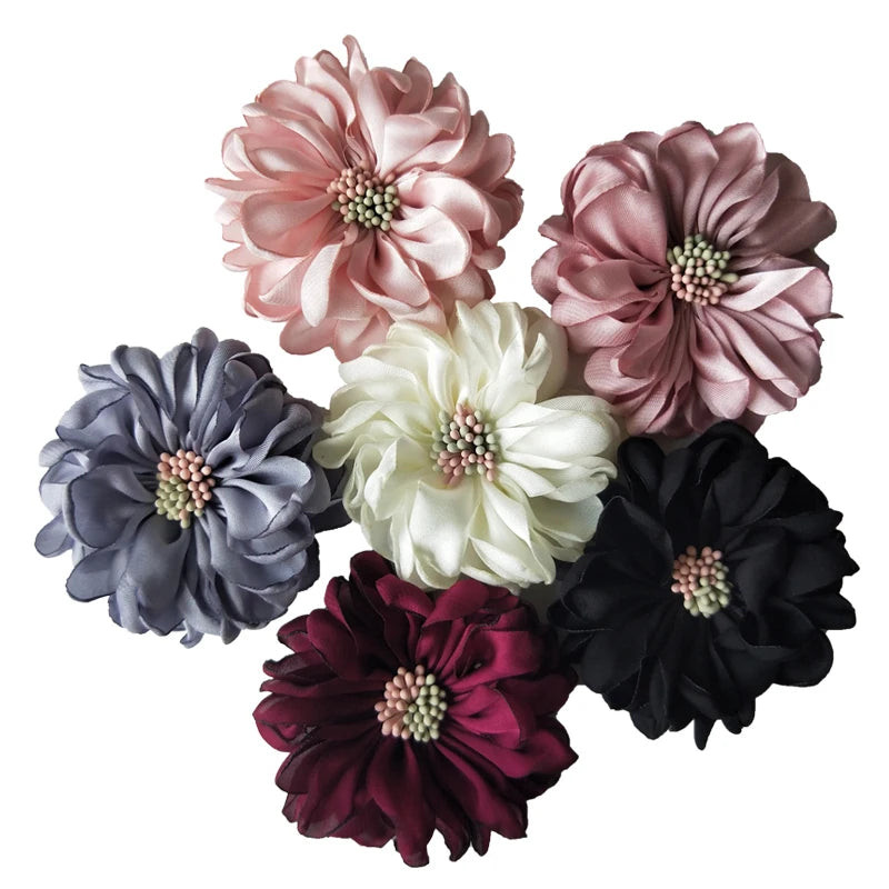 Wholesale Handmade Decorative Fabric Flowers Burnt Edge Petal Flowers with Beads Center