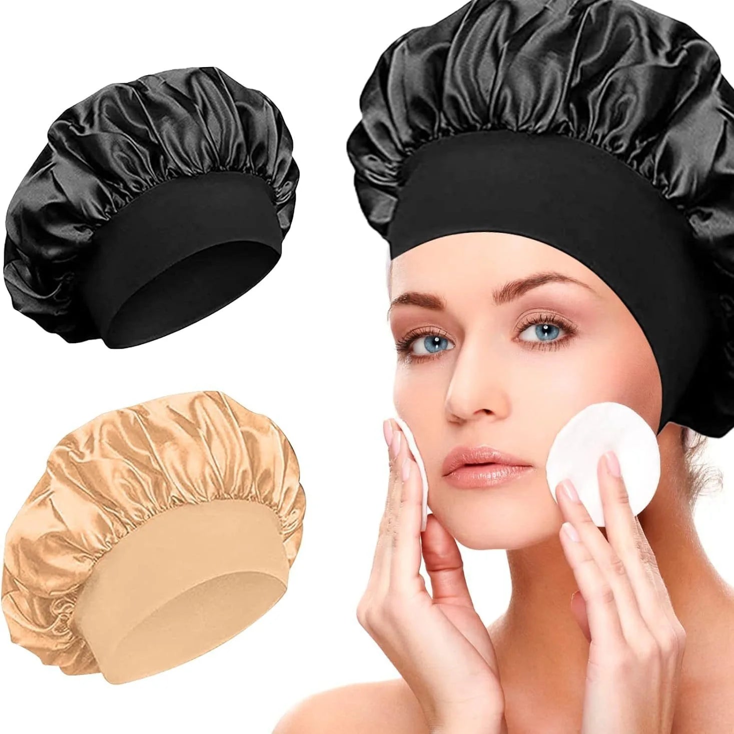 Wholesale Satin Sleep Hair Bonnets Luxury Wide Headband Custom Logo High Stretch Beauty Shower Cap for Daily Use for Nursing