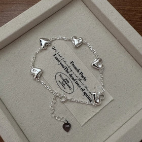 New Trendy Wholesale 925 Sterling Silver Wrinkle Texture Heart Shape Charm Bracelets for Women