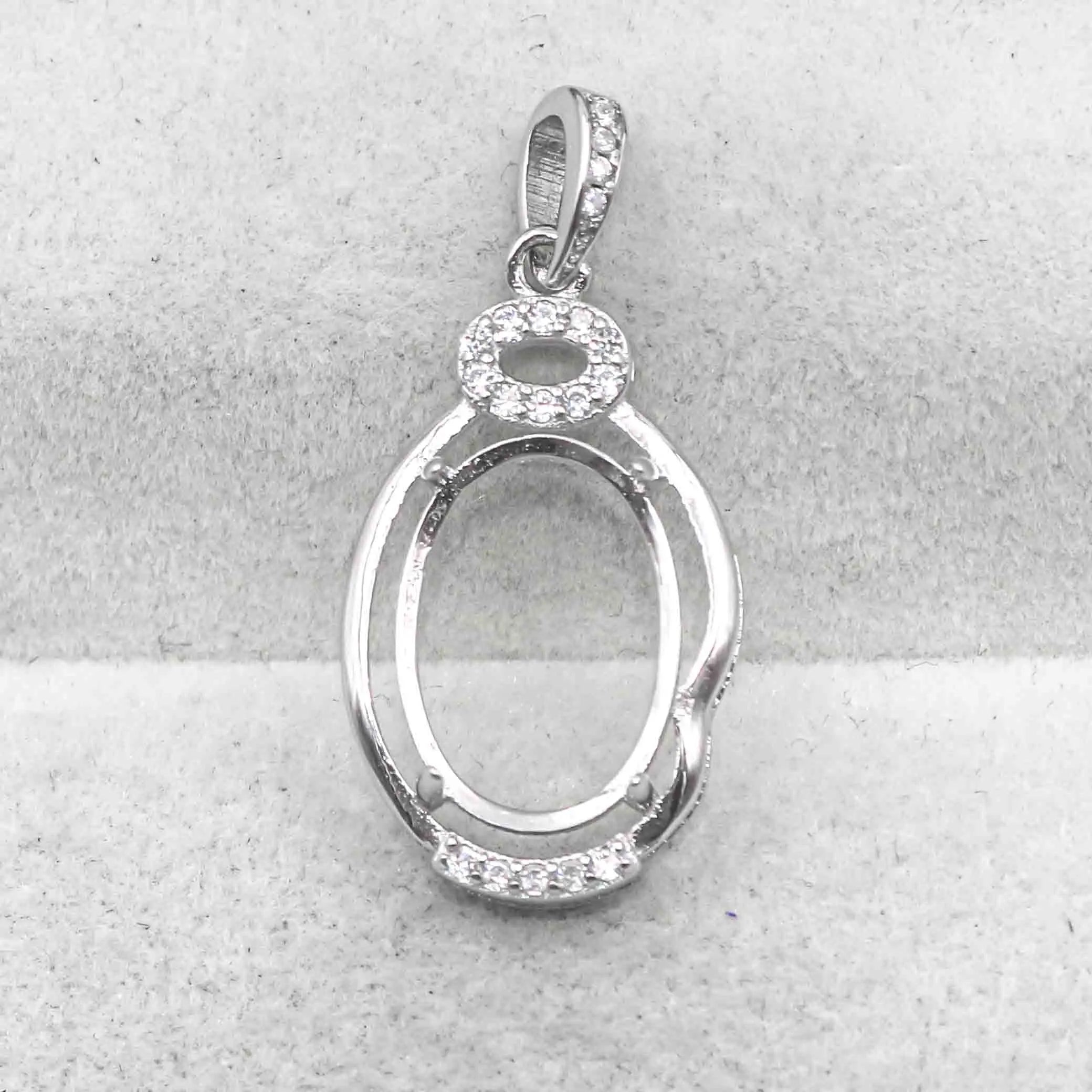 Sterling Silver 10*14mm Semi Mount Pendant Empty Frame Blank Support Setting S925 Base Holder Without Center Stone for DIY Inlay
