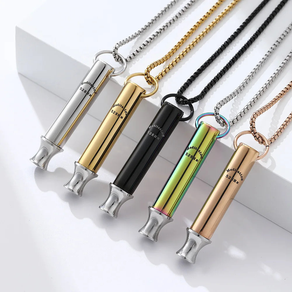 528Hz Meditation Breath Whistle Necklace Mindfulness Small Waist Round Tube Pendant Relieves Anxiety Jewelry Necklace