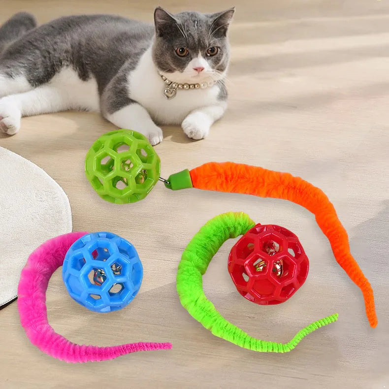 Hollow ball pet toy TPR rubber cat chew toy interaction Caterpillar bell ball cat toy