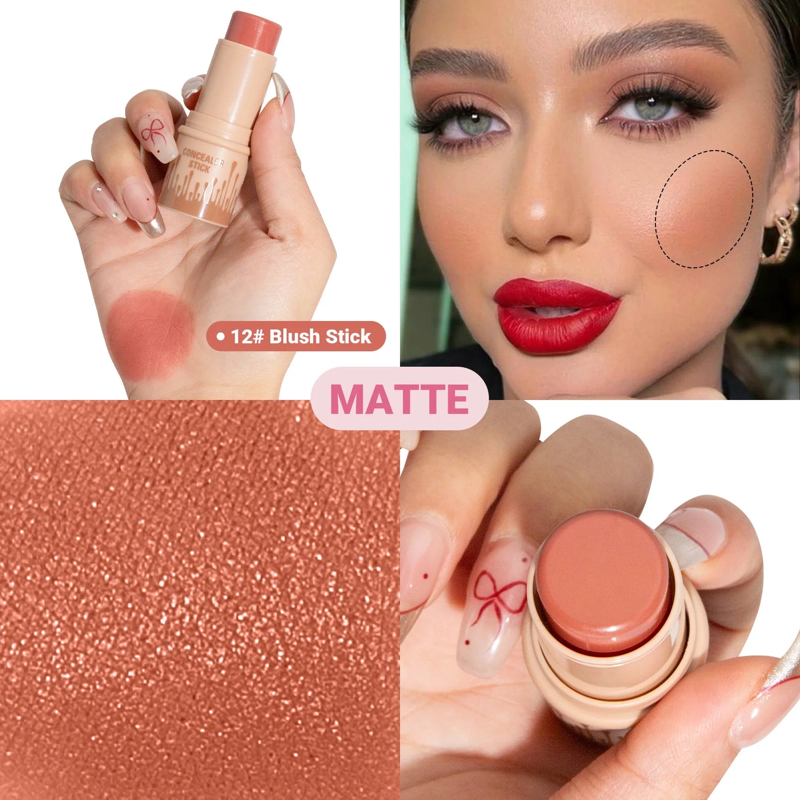 Customize Creamy Makeup Blush Cheeks Personalized Face Tint Blusher with Logo Long Lasting Round Shaped Blush Stick