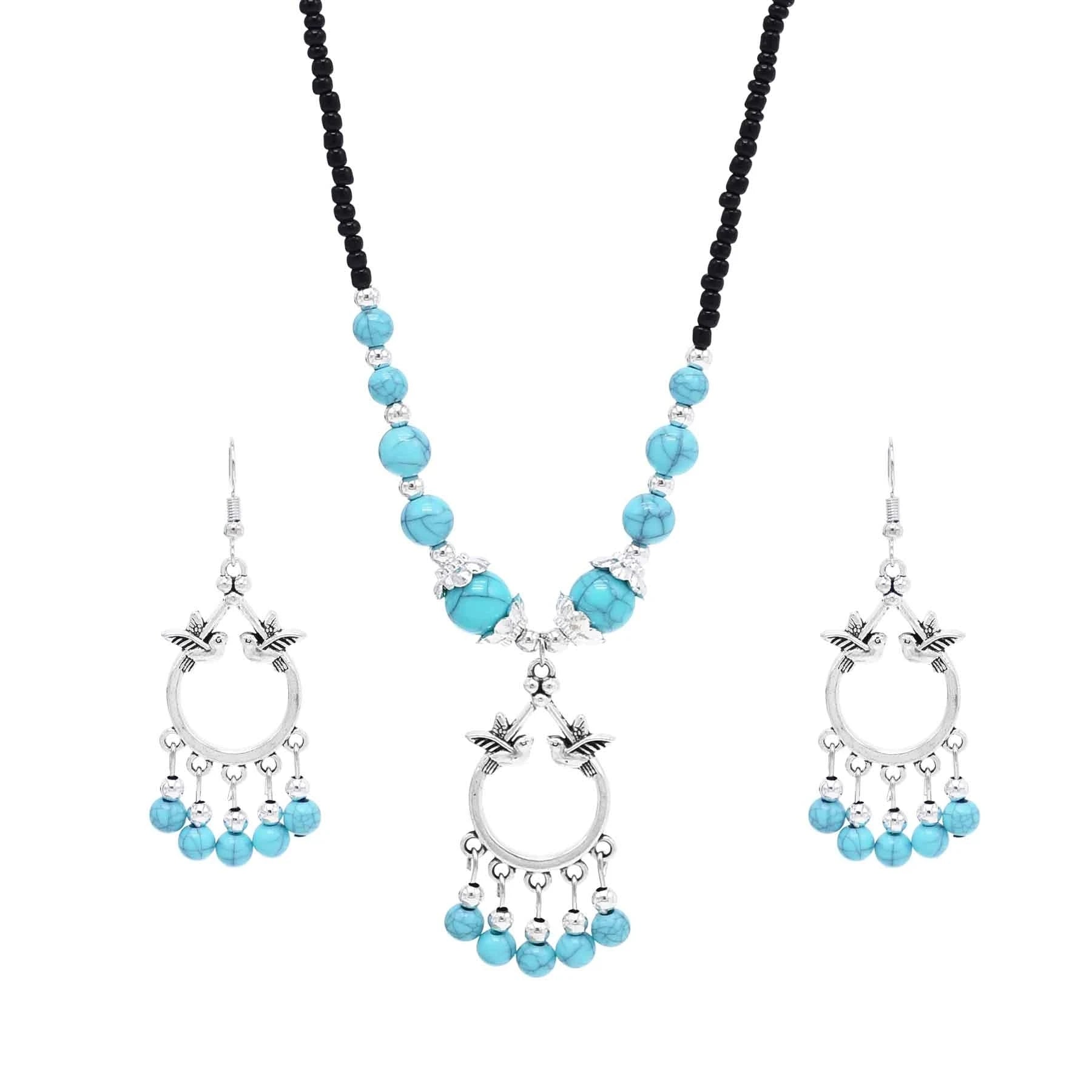 Bead Women Jewelry Sets Bohemian Ethnic Pendant Necklace Earrings Sets