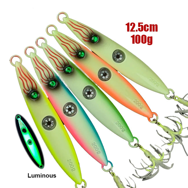Guosong New Design 100g Oem Luminous Lead Jig Flash Fishing Lure Jigging Slow Pitch Jigs Sinking Metal Lure
