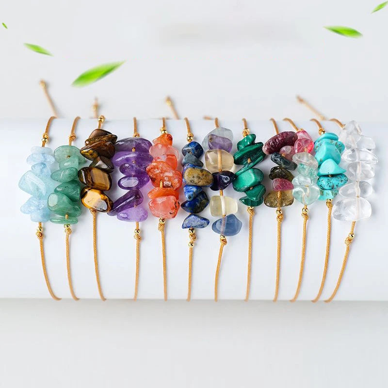 Fashion Natural Gemstone Women Bracelet 2022 Woven Adjustable Couple Friendship Healing Stone Crystal Chip Beaded Bracelets Men