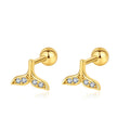 Delicate and Cute Fishtail Drop Earrings 925 Sterling Silver Gold Plated Zircon Fashion Jewelry