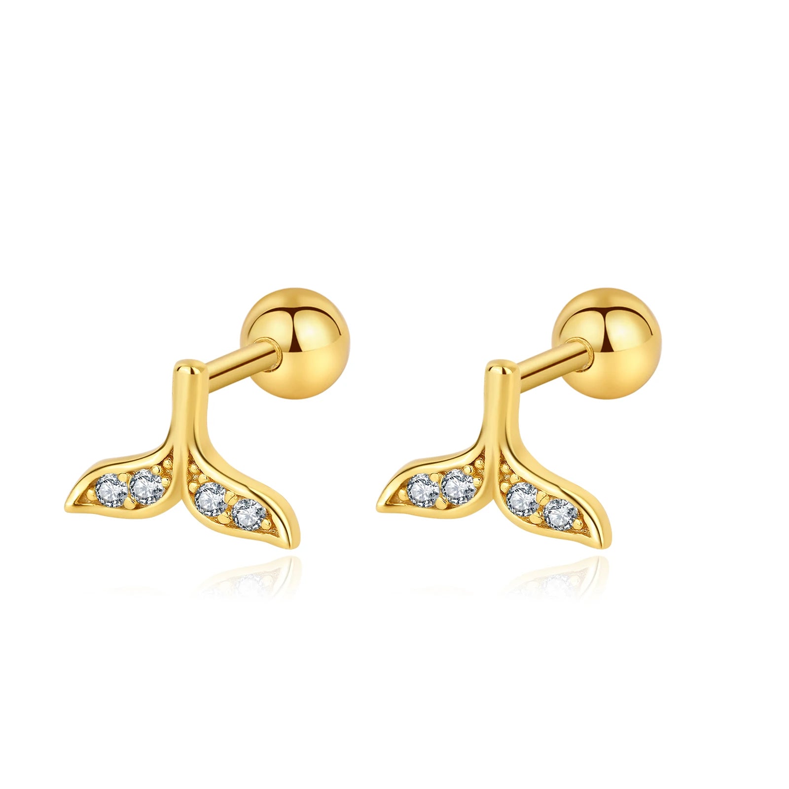 Delicate and Cute Fishtail Drop Earrings 925 Sterling Silver Gold Plated Zircon Fashion Jewelry