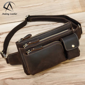 Men Genuine Cowhide Waist Bag Retro Crazy Horse Leather Chest Waist Bags Multifunctional Casual Messenger Shoulder Bag