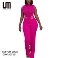 Liu Ming Wholesale 2024 Fashion Women Two Piece Casual Suits Sleeveless Lace Bodysuits High Waist Straight Trousers Set