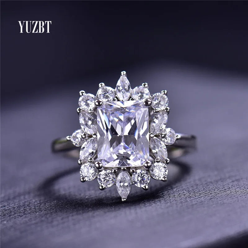 Silver 925 Original 3 Carat Radiant Cut Diamond Test Past Brilliant D Color Moissanite Ring for Teen Girl Wedding Fine Jewelry