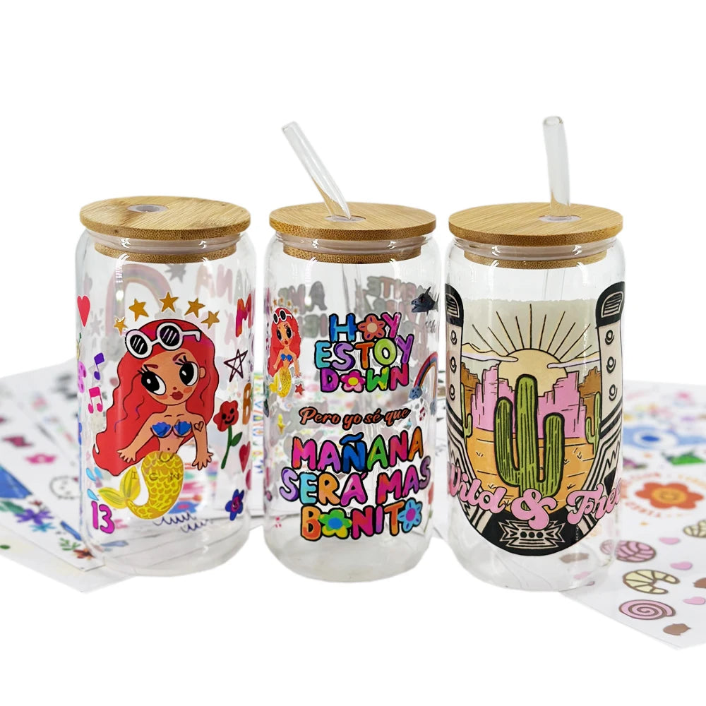 Hot Sale Wholesale Custom Cheap Transfer Printing Sticker Label UV  Cup Wrap Transfers 16 24 OZ Easy Peel UV Cup Wraps