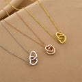 Fashion Waterproof Silver 18K Rose Gold Plated Stainless Steel Zircon Interlocking Double Heart Necklace Jewelry for Women