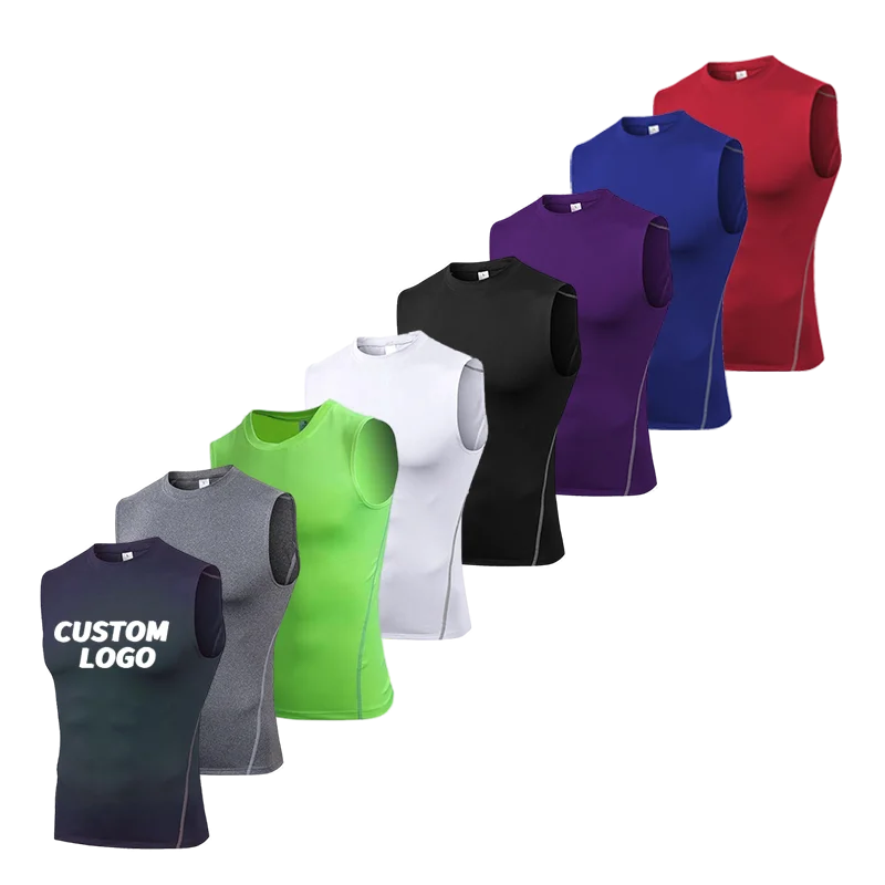 Men Quick Dry Workout  Polyester and Spandex Tank Top Gym Muscle Tee Fitness Bodybuilding Sleeveless Stretch Men T Shirt
