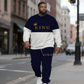KING Letter Crown Men's Crew Neck Sweatshirt Set Plus Size Smart Casual Print Blue White Color Block Plus Size Clothing Winter