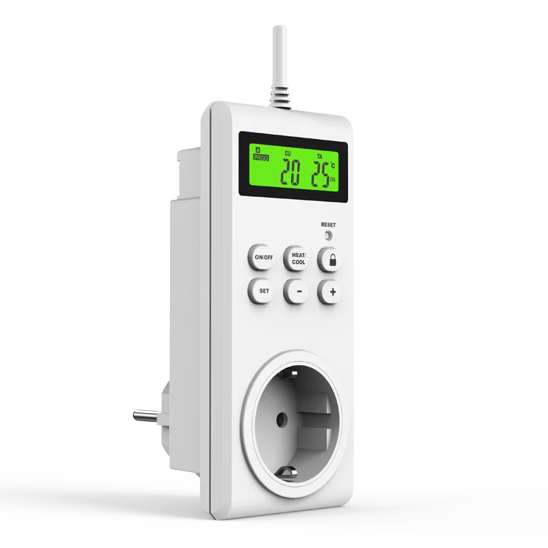 Digital Plug in Programmable Heating Thermostat Switch ON/OFF at Preset Temperature