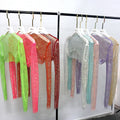 Women's Full Crystals Tank Tops Diamonds See Though Beach Cover up Rhinestone Embellishments Long Sleeves Elastic Mesh Crop Top