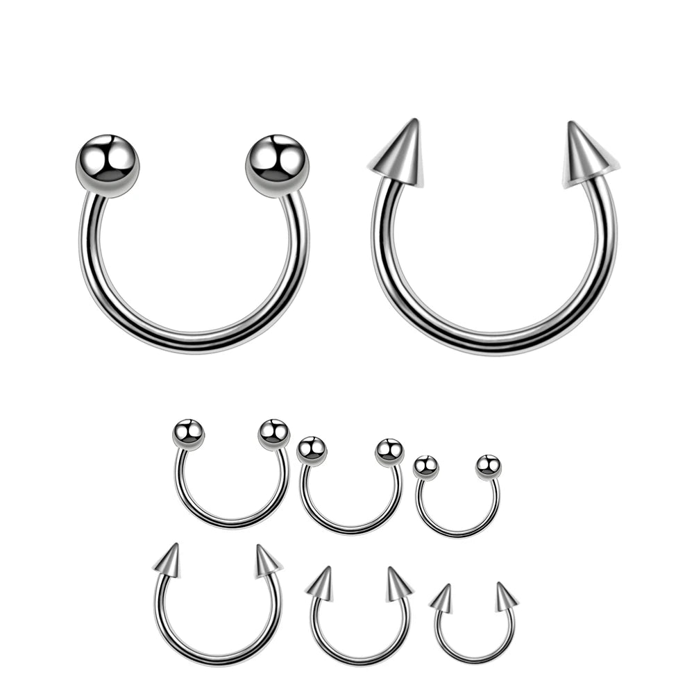 Implant Grade Titanium Horseshoe Ring Nose Septum Rings Circular Spikes Ear Cartilage Tragus Body Piercing Jewelry