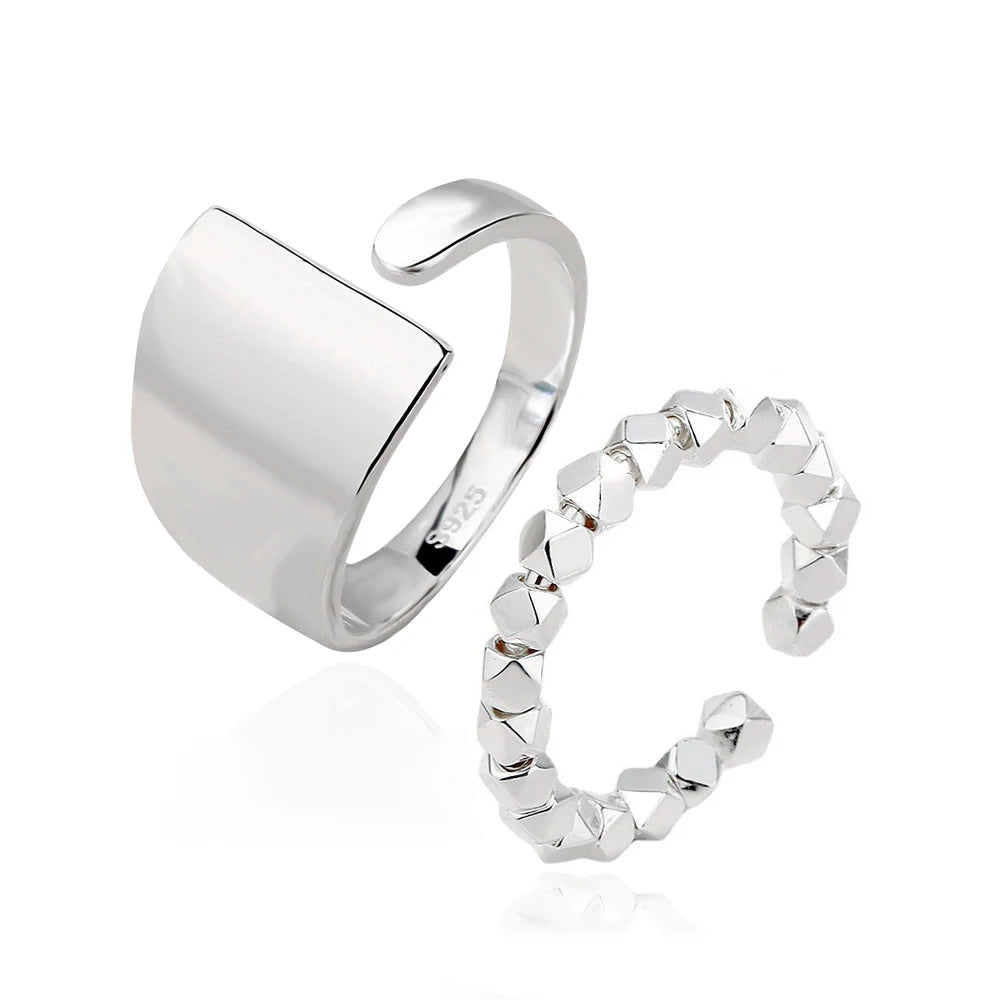 JJ0031-JJ0032 Personality Hand Jewelry Geometric Irregular Beaded Shape Ring S925 Sterling Silver