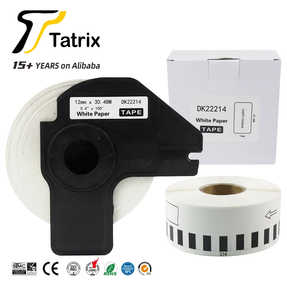 Tatrix DK22214 DK-22214 DK Compatible Shipping Label Black on White Thermal Paper Roll DK22214 for Brother QL Printer
