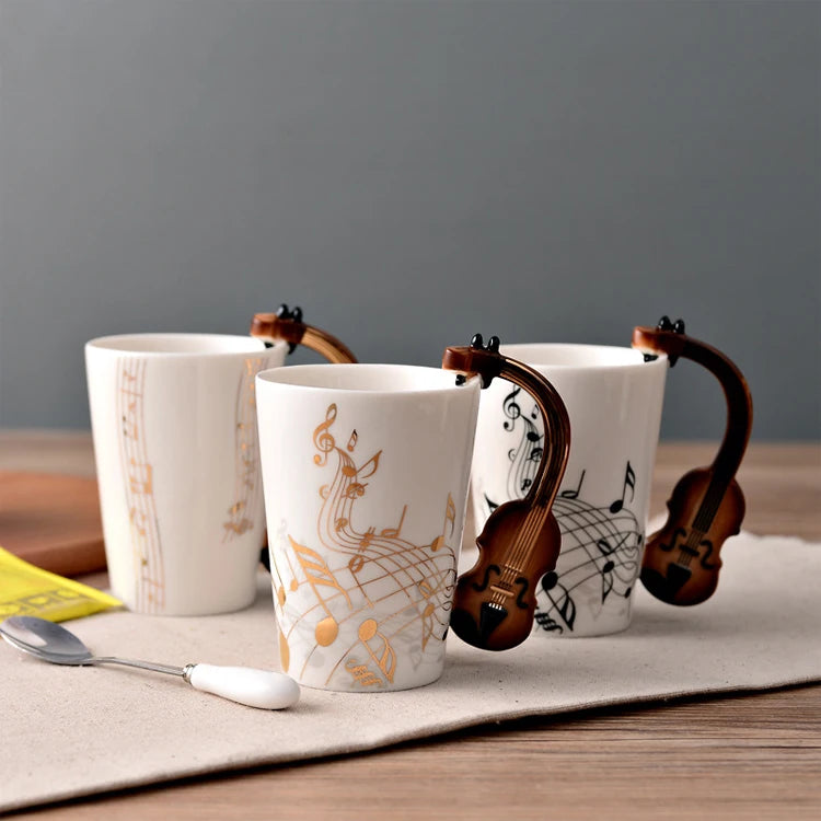 Fancy Mugs for Novelty Gifts Music Violin Style Guitar Ceramic Mug Coffee Tea Milk Stave Cups