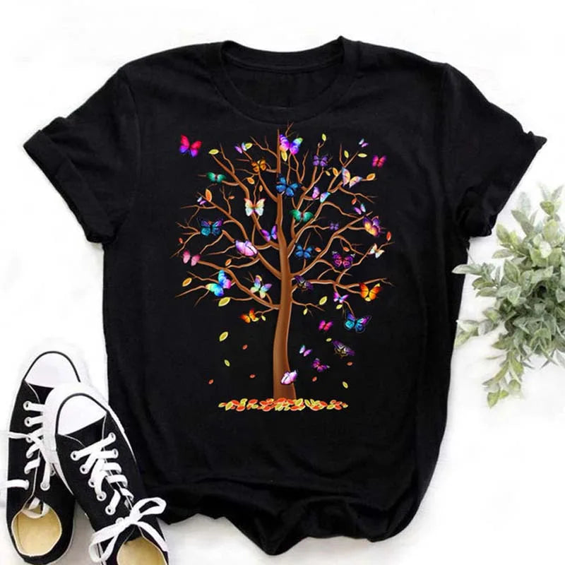 Women Graphic Flower Floral Printed T-shirts Cute 90s Style Vintage Print Tops Lady Tees Clothing Female T Shirt Womens T-Shirts