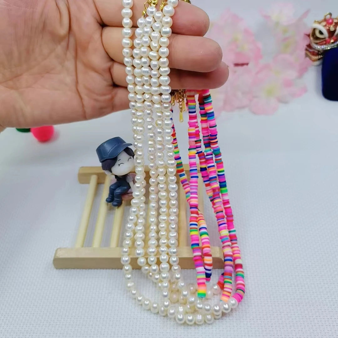 Gold-Plated High Quality Natural Pearl Colorful Soft Clay Bohemian Baroque Pearl Children's Anniversary Necklace Jewelry Trend