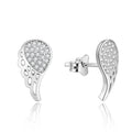 Rhodium Plated 925 Silver Angel Wing Stud Earrings Pierced Design Micro Pave CZ Hypoallergenic Jewelry Gift