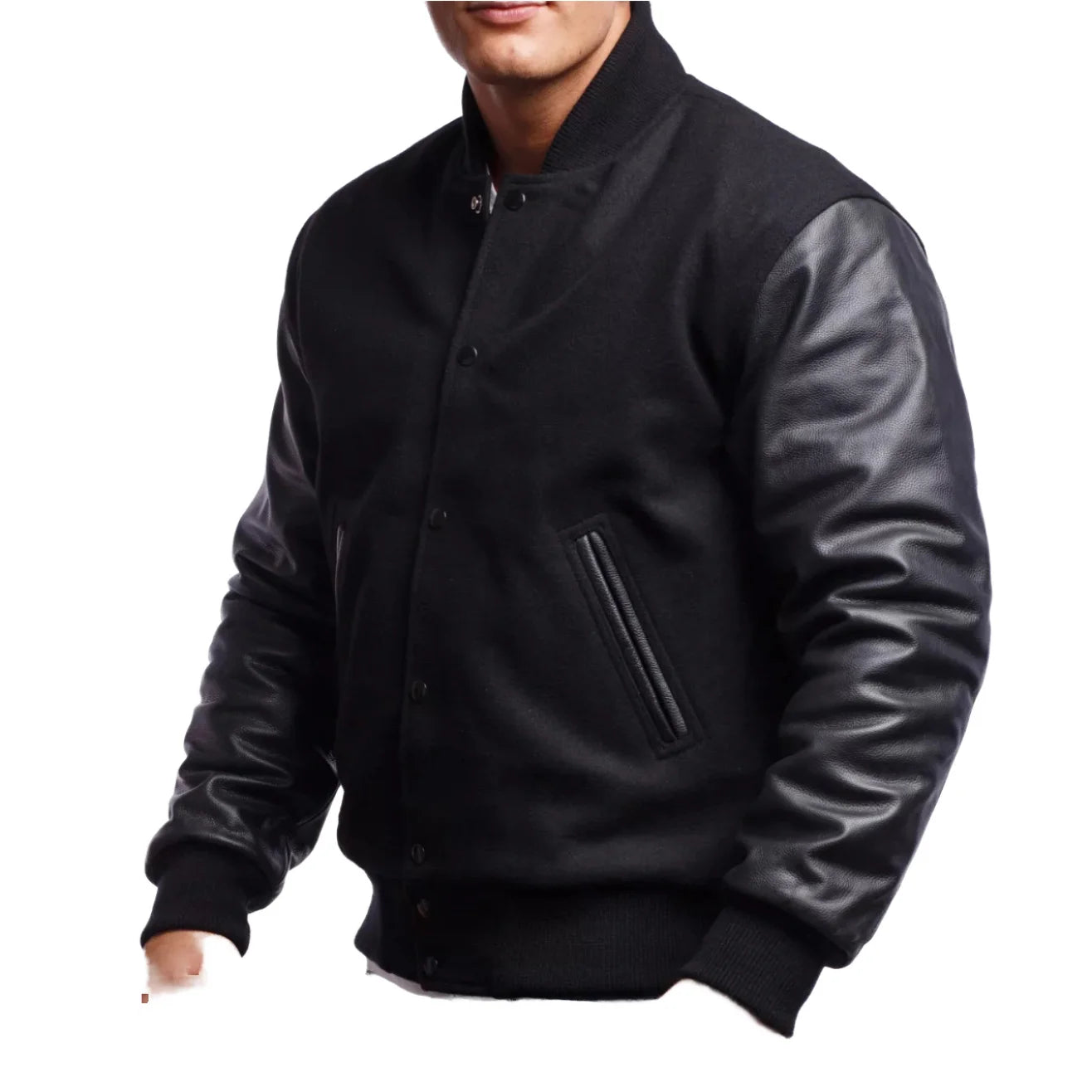 Men's Winter Fashion High Street Baseball Varsity Jacket Woolen Windproof Eco-Friendly Embroidered with Front and Large Pockets