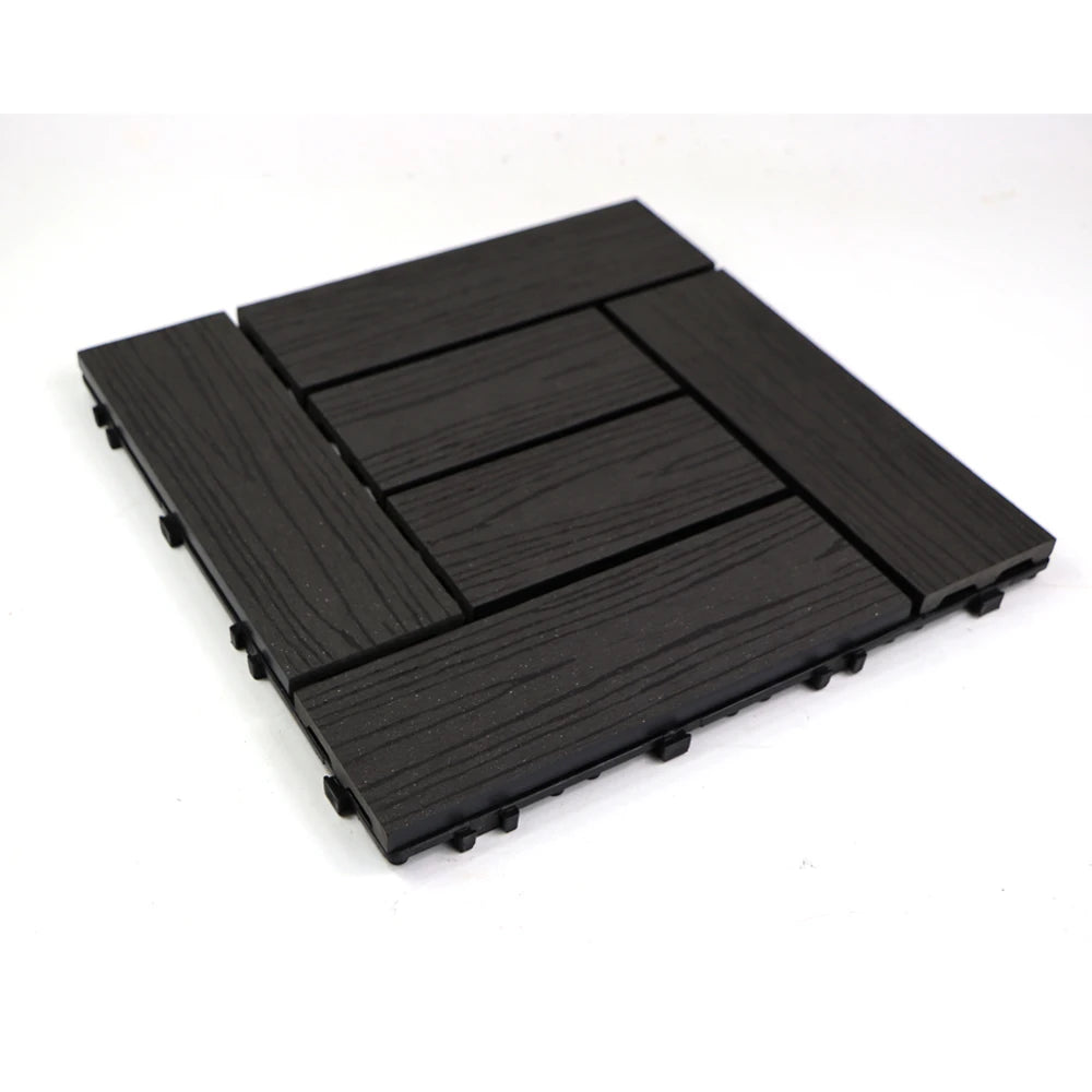 Interlocking Hollow Outdoor WPC Decking Tiles Brushed Surface Waterproof Eco-friendly Diy Composite Flooring