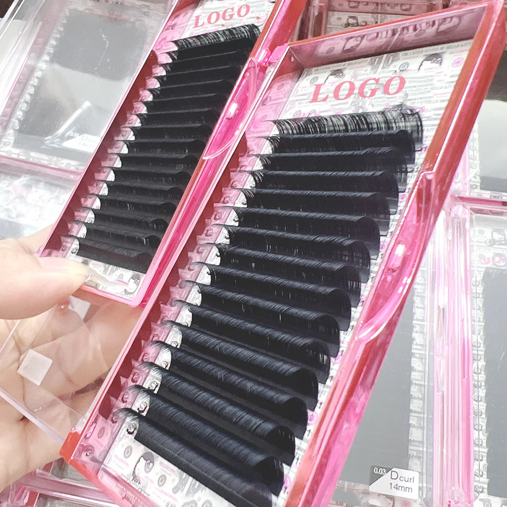 Wholesale Private logo Velvet Dark Matte Volume Eyelash Extensions Fluffy Cashmere Mink Individual Lash Extensions Lash Trays