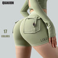 Custom Logo Naked Feeling Scrunch Butt Yoga Shorts With Button Pockets Wholesale Manufacture Women Sports Shorts