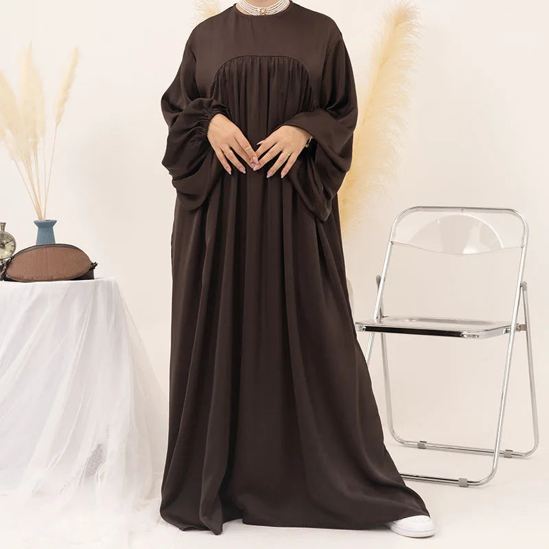 Balloon Sleeve Velvet Satin Abaya With Pockets New EID Fashion Wholesale High Quality Muslim Women Modest Dress Islamic Clothing