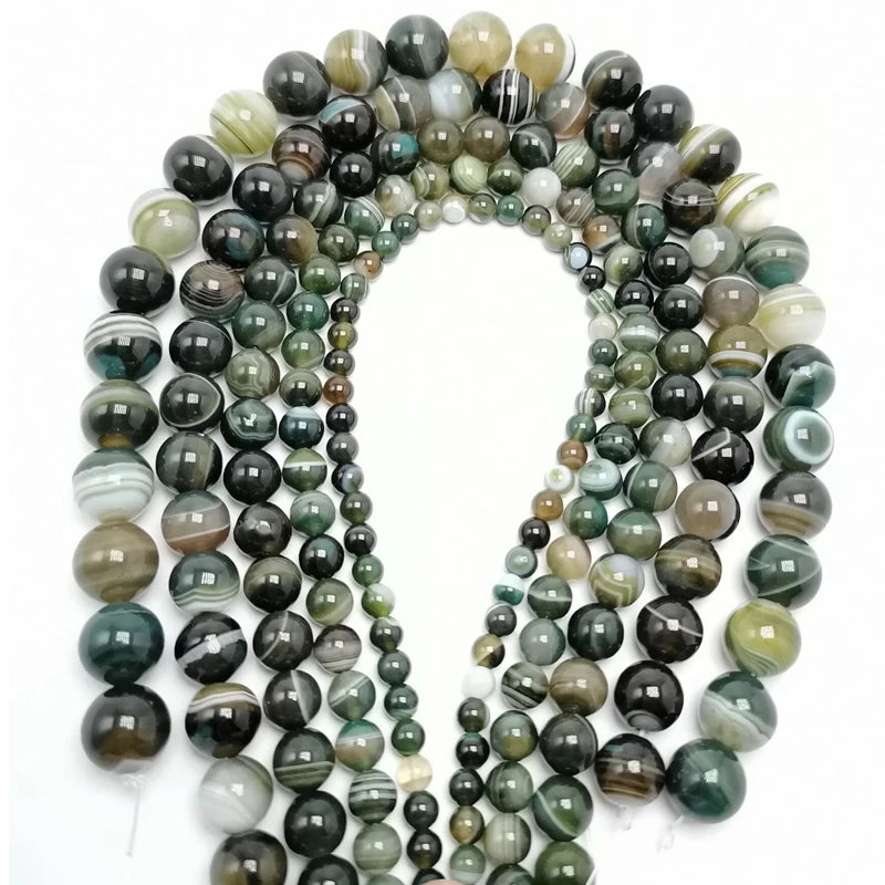 Customized 6mm 8mm Stone Beads Green Stripe Agate Round Loose Beads For S 6mm 8mm 10 Mm Natural Agate H Necklace