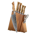 Hot Sale 67 Layers Damascus Steel Kitchen Chef Knife with Acacia Wood Knives Holder Scissor Set