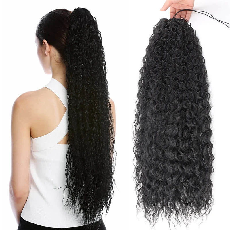 Wholesale Synthetic Super Soft Long Natural Curly Drawstring Ponytail With Comb Clip Synthetic Protein Fiber Ponytail