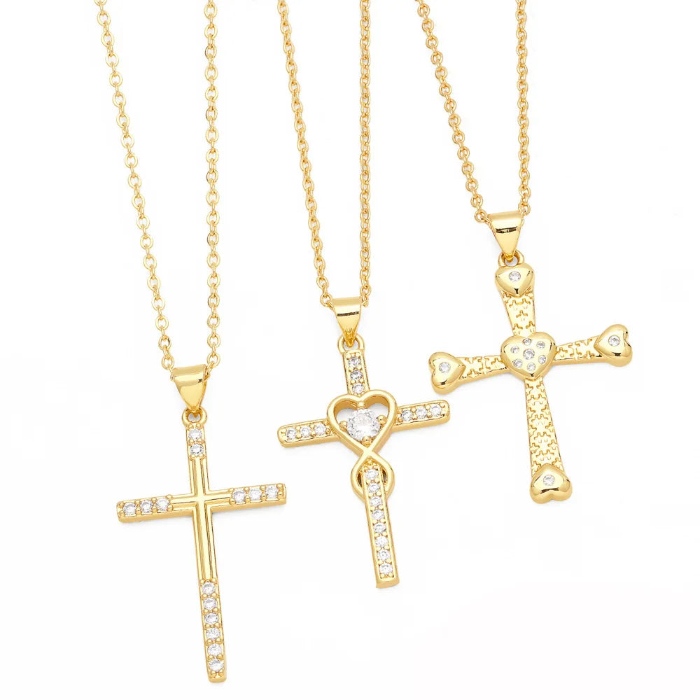New Arrival Elegant Jewelry Cooper Choker Necklace Waterproof 18k CZ Zircon Crystal Cross Pendant Necklace Jewelry for Men Women