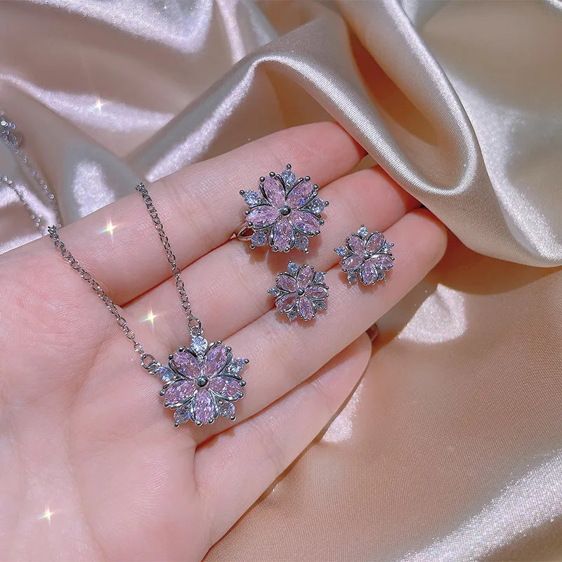 DAIHE Wholesale Fashion Women Earring Bridal Flower Zircon Jewelry Set for Wedding Indian