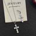 New Cross Universal Buckle AAAA Grade Platinum Plated Trendy Pendant Necklace Natural Freshwater White Bread Pearl Bean Chain