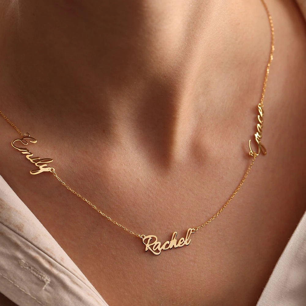EManco Drop Shipping Custom Multi Name Necklace Gold Silver  3 Personalized Initial Letters Name Plate Necklace