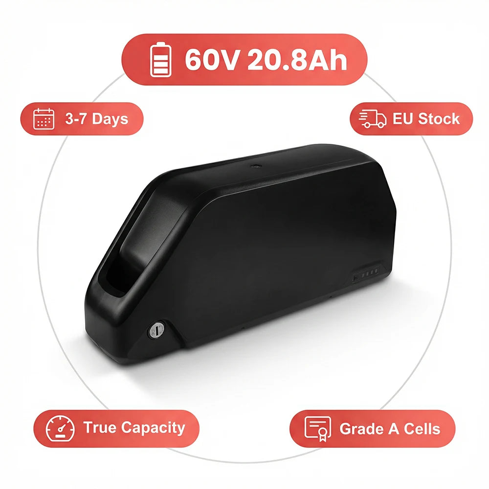 German Stock 60V 20.8Ah 5200mAh Ebike Battery 50A BMS XT60 Down Tube Case Set for 2000W Motor