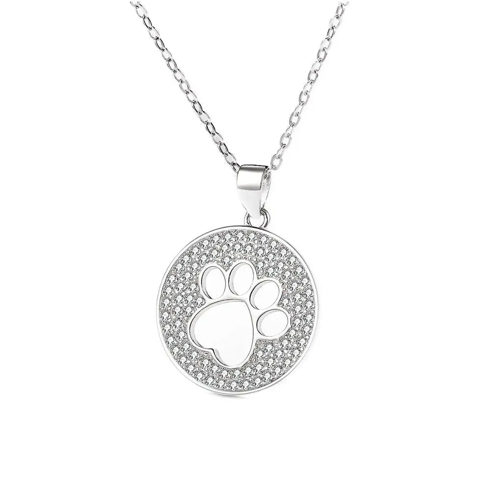 GP48 925 Sterling Silver Dog Paw Charm Cute Hollow Circle Paw Pendant with Rhodium Plating and Zircon Stone Pet Jewelry