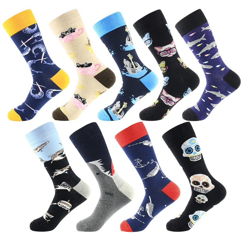 Whale Promotional Various Durable Using Skull Socks for Men Cat Shark Daily Socks Colorful Cartoon Socks