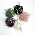 Natural Stone Silver Plated Heart Crystal Tree of Life Pendant Necklace Natural Stone Pendant for Women Gemstone Jewelry