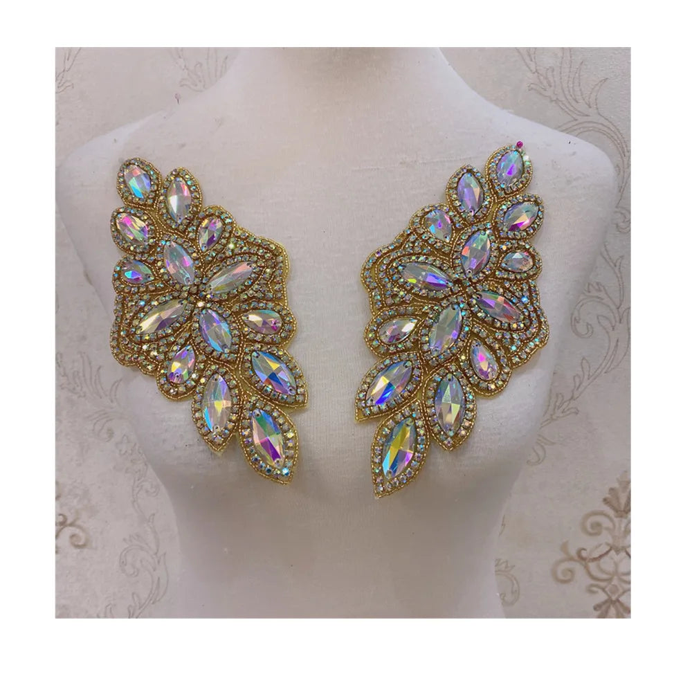 Handmade Crystal  Rhinestone Iron on Patches  for Wedding Dress Decoration