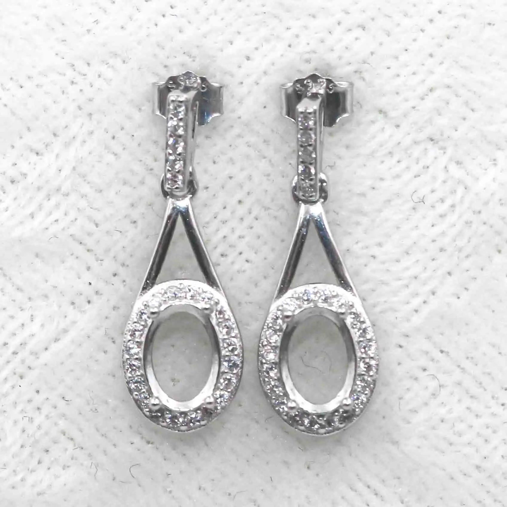 Sterling Silver 5*7mm Semi Mount Stud Eardrops Empty Frame Support Blank Setting S925 Base Without Center Stone DIY for Inlay