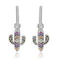 925 Sterling Silver Diamond Zircon Cactus Hoop Earrings for Women Cute Stylish Plant Design for Gifts Parties Silver Plated